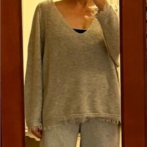 Free People V-Neck Sweater in Light Gray